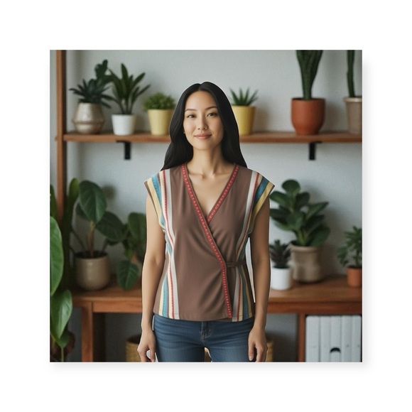 LaRok Tops - new LaRok ༄ Cashmere Waterfall Sweater Hoodie ༄ Warm Cocoa Brown Stripes ༄ L